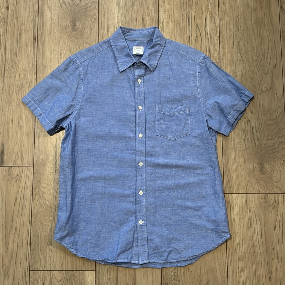 GAP Blue Casual Button Down Short Sleeve Linen Shirt Men’s Large